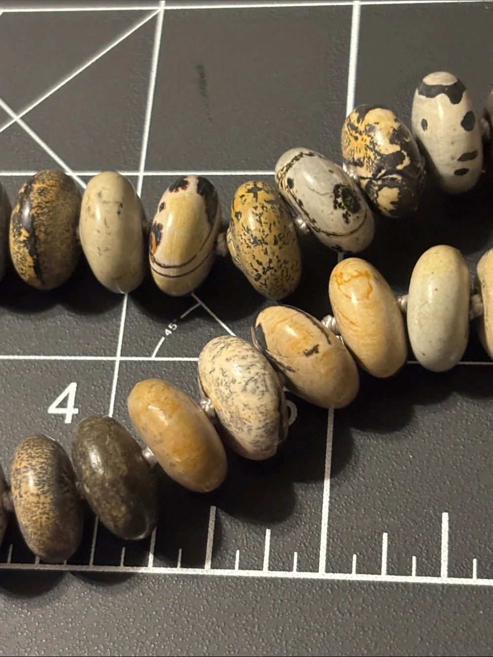 Beaded Jasper Statement Necklace in Beige and Brown Disc Shaped‎ Saucer Shape